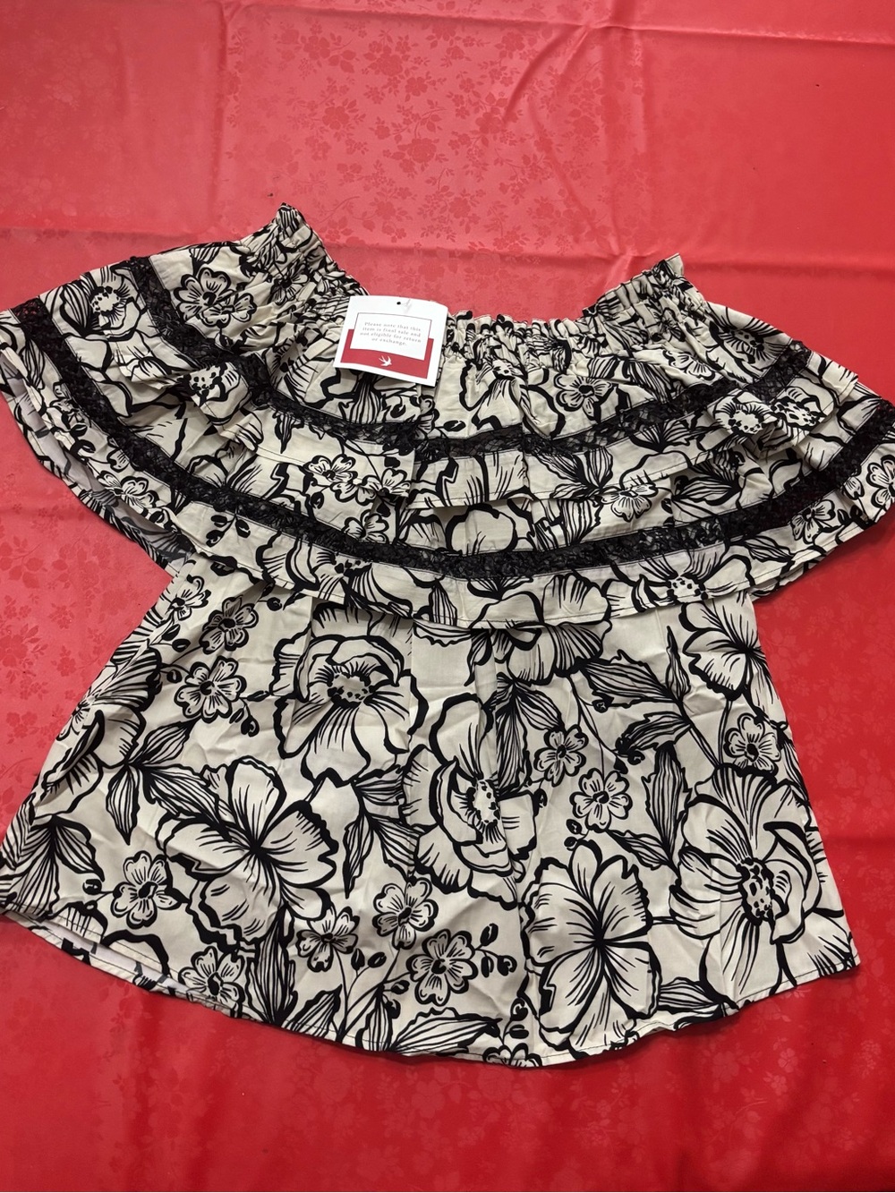 MC GOLONDRINA Off Shoulder Ruffle Blouse Floral Off-Shoulder Blouse Size Small